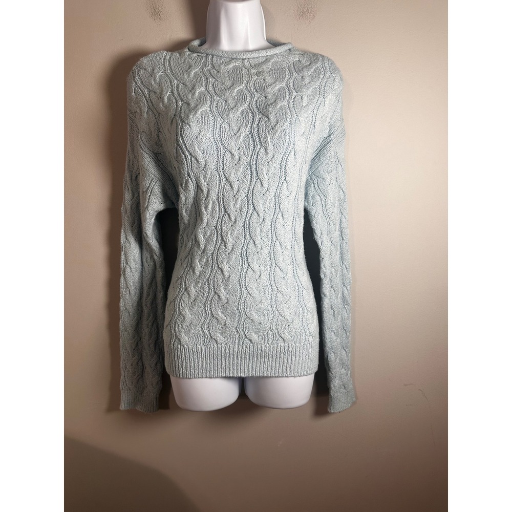 J.Crew Womens Cloud Blue Rollneck Cable Knit Mockneck Sweater Medium M - Picture 3 of 9